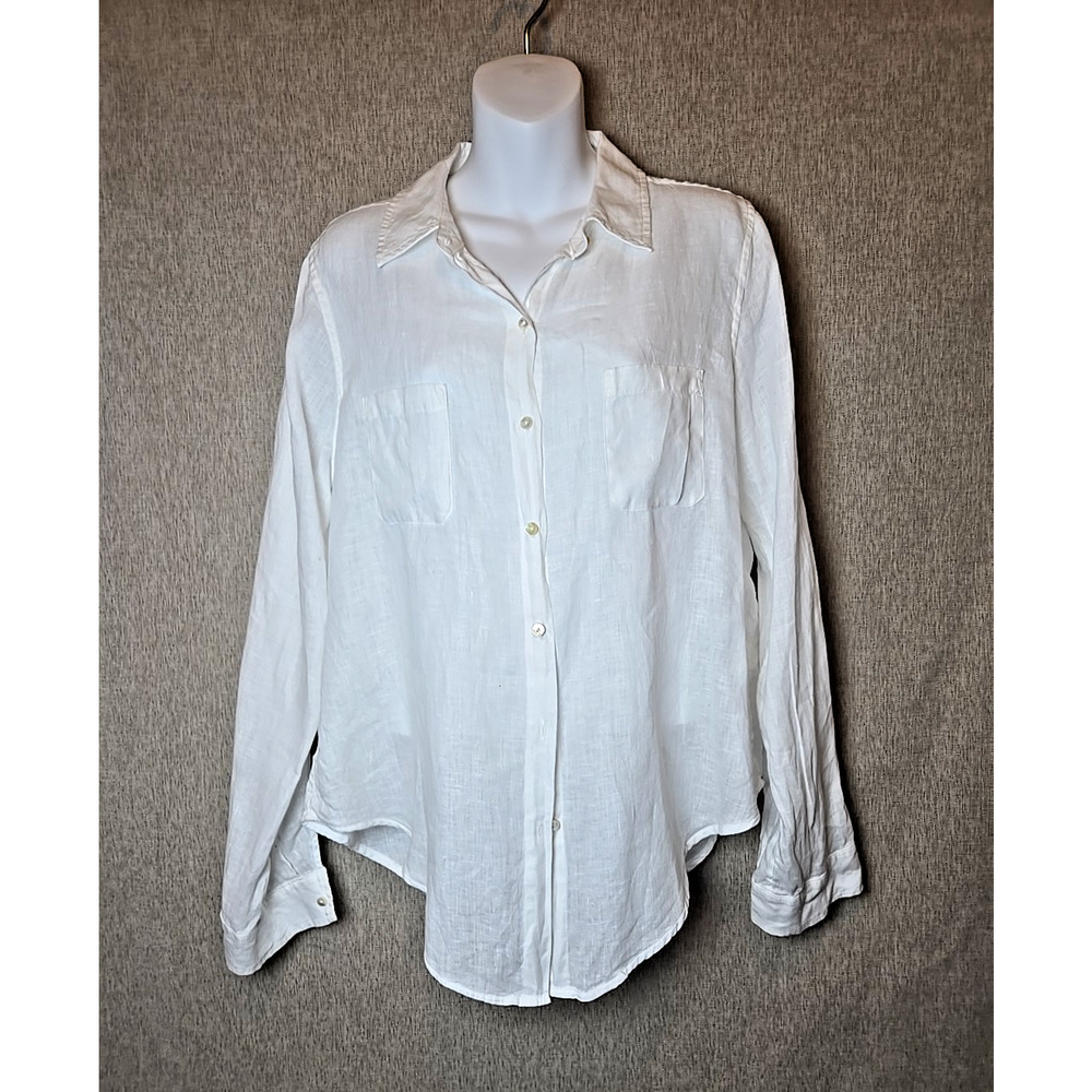Lilly Pulitzer Women's Size M 100% Linen Button Up Shirt White Long Sleeve